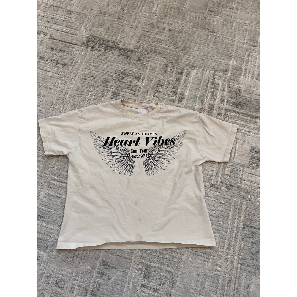 Zara Kids Graphic Tee‎ Sweet As Heaven Heart Vibes Beige Top Size 9-10